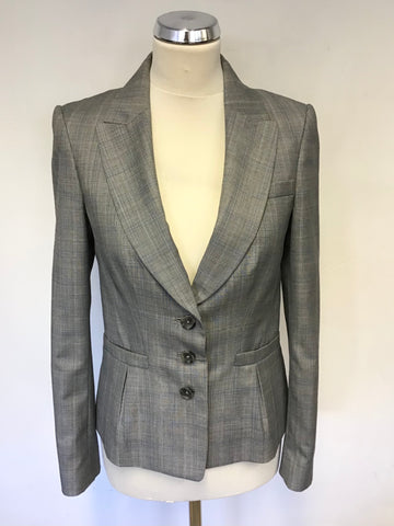 TED BAKER BLUE & GREY CHECK TAILORED JACKET & PENCIL SKIRT SUIT SIZE 2 UK 10