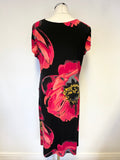 JOSEPH RIBKOFF BLACK & RED POPPY PRINT STRETCH JERSEY DRESS  SIZE 16