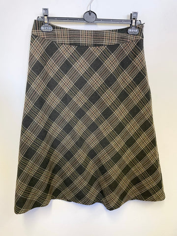 EAST GREEN & MUSTARD CHECK A-LINE SKIRT SIZE 10