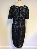 GINA BACCONI BLACK LACE & BLUE LINED SHORT SLEEVE PENCIL DRESS SIZE 16