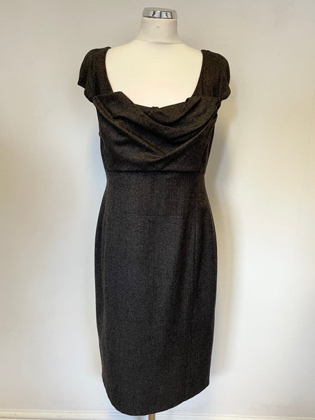 LK BENNETT GREY WOOL BLEND CAP SLEEVE PENCIL DRESS SIZE 12