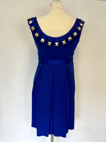 TEMPERLEY BLUE WITH GOLD STUD STUD TRIM DRESS SIZE 10