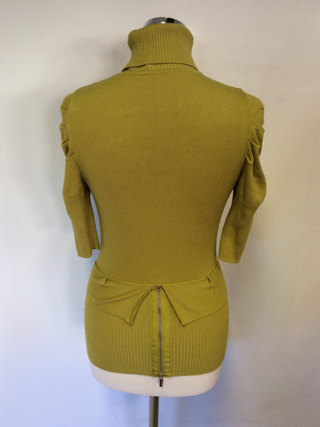 KAREN MILLEN MUSTARD PEPLUM TRIM POLO NECK JUMPER SIZE 2 UK 10/12