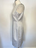 LK BENNETT STELLA SILVER METALLIC WEAVE PENCIL DRESS & MATCHING JACKET SIZE 12