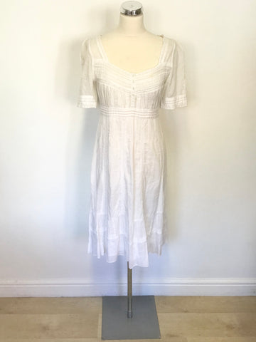 MONSOON WHITE COTTON BROIDERY ANGLAISE TRIM SHORT SLEEVE DRESS SIZE 10