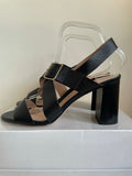 BRAND NEW OFFICE BLACK LEATHER BLOCK HEEL SANDALS SIZE 7.5/41