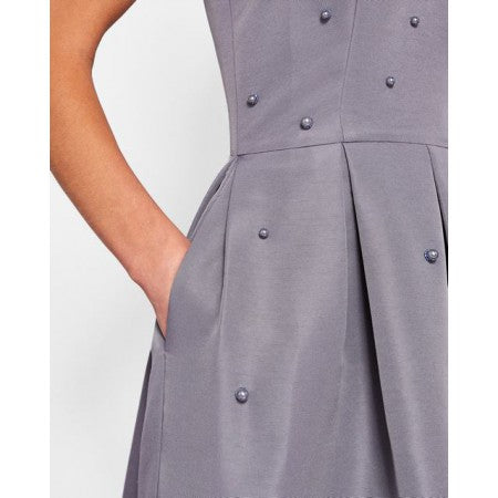 BRAND NEW TED BAKER GREY PEARL BEADED MILLEA SKATER DRESS SIZE 2 UK 10