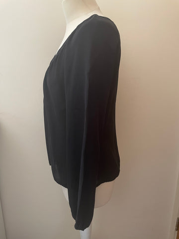 REISS 100% SILK BLACK STUD TRIMMED BLOUSE SIZE L