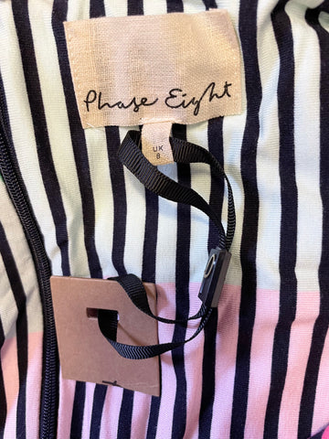 BRAND NEW PHASE EIGHT MULTICOLOURED STRIPE DESIGN STRETCH JERSEY WRAP DRESS SIZE 8