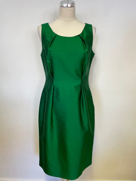 LK BENNETT EMERALD GREEN SILK & WOOL BLEND PENCIL DRESS SIZE 12