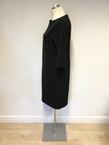 JAEGER BLACK WOOL SHORT SLEEVE SHIFT DRESS SIZE S