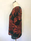 WHISTLES DARK GREEN & RED FLORAL PRINT SHORT SLEEVE TOP SIZE L