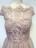 CHI CHI LONDON PINK LACE BOAT NECKLINE FIT & FLARE DRESS SIZE 14