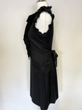 TED BAKER BLACK WOOL BLEND & SILK FRILL TRIM SLEEVELESS DRESS SIZE 1 UK 8/10