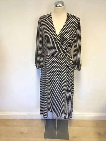 WHISTLES NAVY BLUE,WHITE & ORANGE STRIPE 3/4 SLEEVE WRAP DRESS SIZE 12