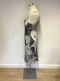 HOBBS GREY ROSE PRINT SILK SLIP DRESS SIZE 8