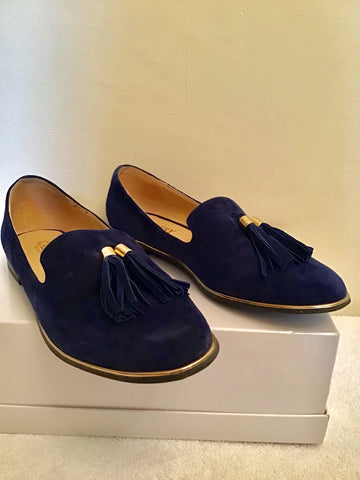 GALLERY DARK BLUE SUEDE TASSEL TRIM LOAFERS SIZE 6/39