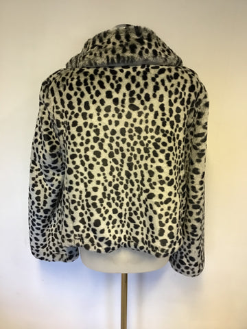 BETTY JACKSON BLACK GREY LEOPARD PRINT FAUX FUR JACKET SIZE 16