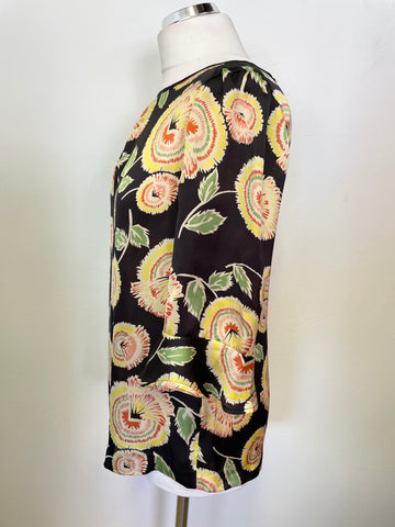 CLEMENTS RIBEIRO BLACK FLORAL PRINT TOP SIZE 10