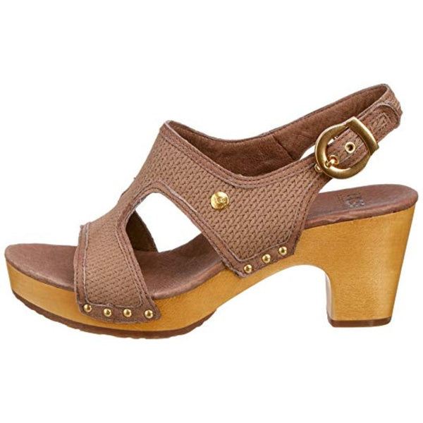 UGG LOMITA BROWN LEATHER OPEN TOE CLOG HEEL SANDALS SIZE 6.5/39