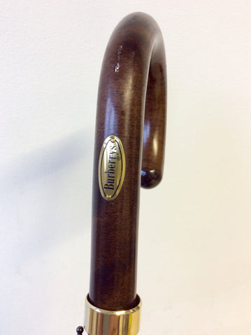 VINTAGE BURBERRYS BLUE & MAHOGANY WOODEN HANDLE UMBRELLA