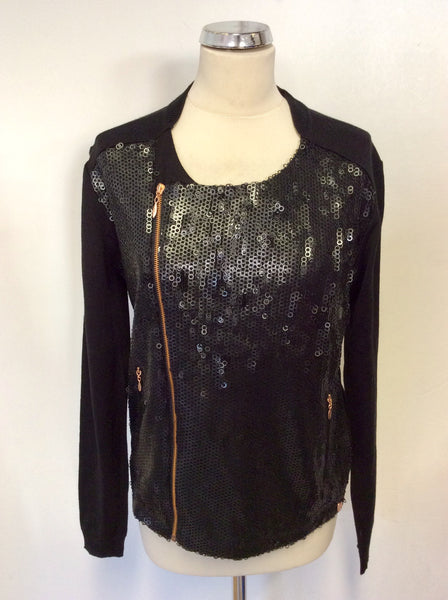 BRAND NEW GUESS BLACK SEQUINNED FRONT ZIP UP CARDIGAN/JACKET SIZE XL/ UK 16