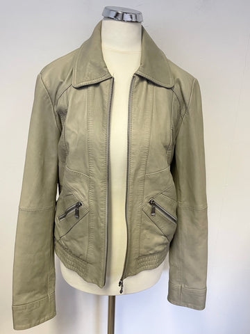 TED BAKER AMOUR STONE GREY SOFT LEATHER ZIP UP JACKET SIZE 3 UK 10/12