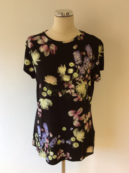 TED BAKER BLACK FLORAL PRINT FITTED T SHIRT SIZE 4 UK 14/16