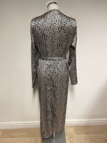 DANCING LEOPARD BLACK & PALE GOLD LEOPARD PRINT LONG SLEEVE MIDI WRAP DRESS SIZE 14