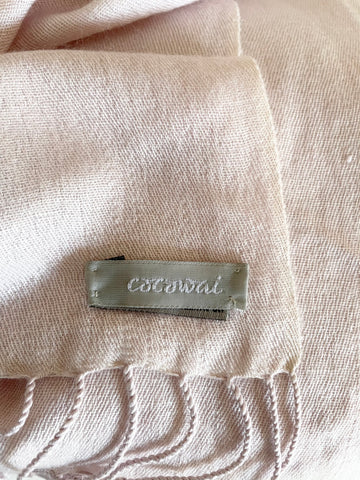 COCOWAI CASHMERE & SILK ICE PINK FRINGED PASHMINA STOLE ONE SIZE