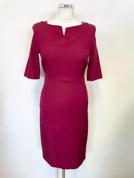 LK BENNETT DEEP WINE SHORT SLEEVED ‘TAN’ PENCIL DRESS SIZE 10