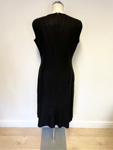 HOBBS BLACK WOOL BLEND SLEEVELESS FIT & FLARE MIDI DRESS SIZE 14