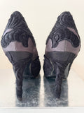 KAREN MILLEN BLACK LACE & DARK GREY SATIN SPECIAL OCCASION HEELS SIZE 6/39