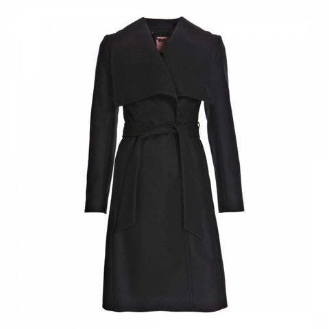 TED BAKER BLACK DANITA WRAP AROSS WOOL & CASHMERE BLEND BELTED KNEE LENGTH COAT SIZE 2 UK 10