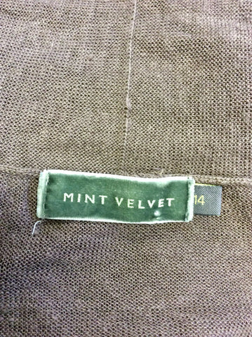MINT VELVET BROWN LINEN SLEEVELESS LINEN LONG CARDIGAN SIZE 14
