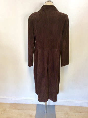 ALTERNA DARK BROWN SUEDE KNEE LENGTH COAT SIZE 3 UK 14/16
