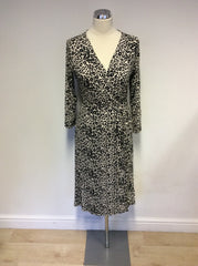BRAND NEW LK BENNETT BLACK & CREAM LEOPARD PRINT WRAP DRESS SIZE 10