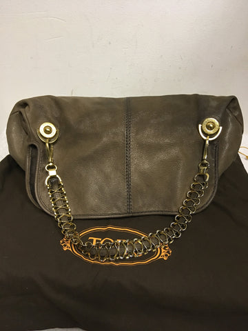 TODS BROWN LEATHER & GOLD CHAIN STRAP SHOULDER BAG