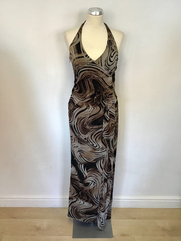 KAREN MILLEN BLACK & BROWN PRINT HALTERNECK MAXI DRESS SIZE 10