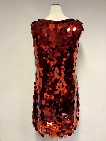 PER UNA SPEZIALE RED SEQUINNED SHIFT COCKTAIL DRESS SIZE 12