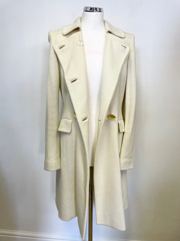 LK BENNETT CREAM DOUBLE BREASTED COTTON FITTED COAT SIZE 12