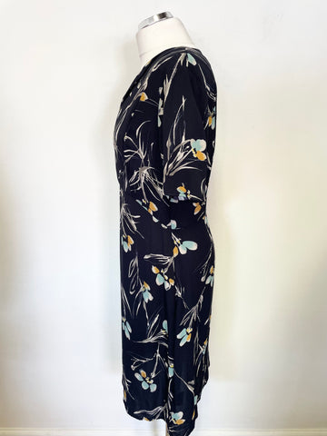 JIGSAW NAVY FLORAL PATTERNED SHORT SLEEVED TEA DRESS SIZE 14