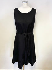 CALVIN KLEIN BLACK LINEN BLEND SLEEVELESS BELTED FIT & FLARE DRESS SIZE 14