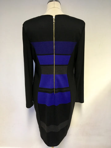 JOSEPH RIBKOFF BLACK,GREY & BLUE LONG SLEEVE PENCIL DRESS SIZE 16