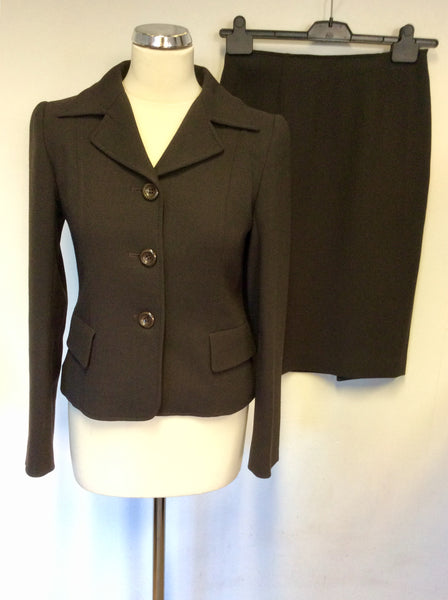 HOBBS DARK BROWN WOOL PENCIL SKIRT & JACKET SUIT SIZE 10