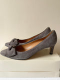 VOLTAN GREY SUEDE BOW TRIM LEATHER SOLE HEELS SIZE 4.5/37.5