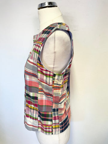 GANT MULTI COLOURED CHECK PATCHWORK SLEEVELESS COTTON TOP SIZE 10