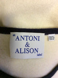ANTONI & ALISON CREAM & BLACK TRIM CASHMERE JUMPER SIZE 14/L