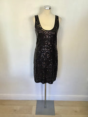 MONSOON BLACK SEQUINNED SLEEVELESS MINI DRESS SIZE 12