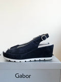 GABOR BLAIZE DARK BLUE SUEDE PEEPTOE WEDGE HEEL SANDALS SIZE 5/38